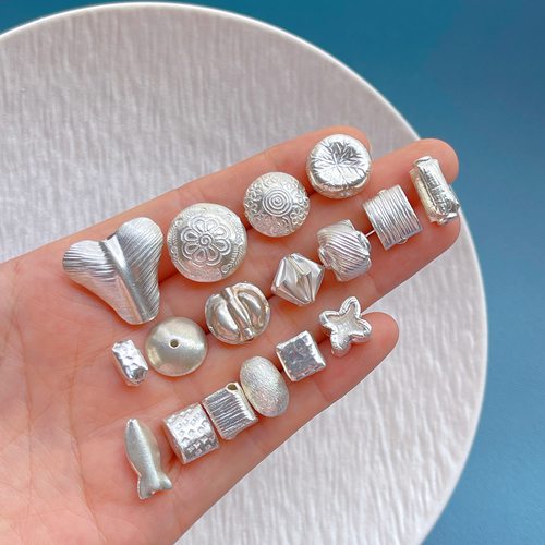 清迈手工银锤纹拉丝隔珠桶珠diy