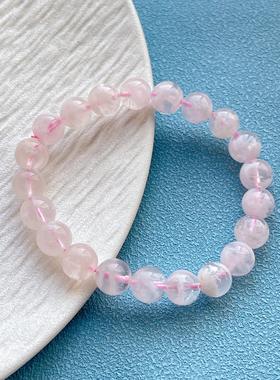 天然粉幽灵手链女男雪花水晶手串