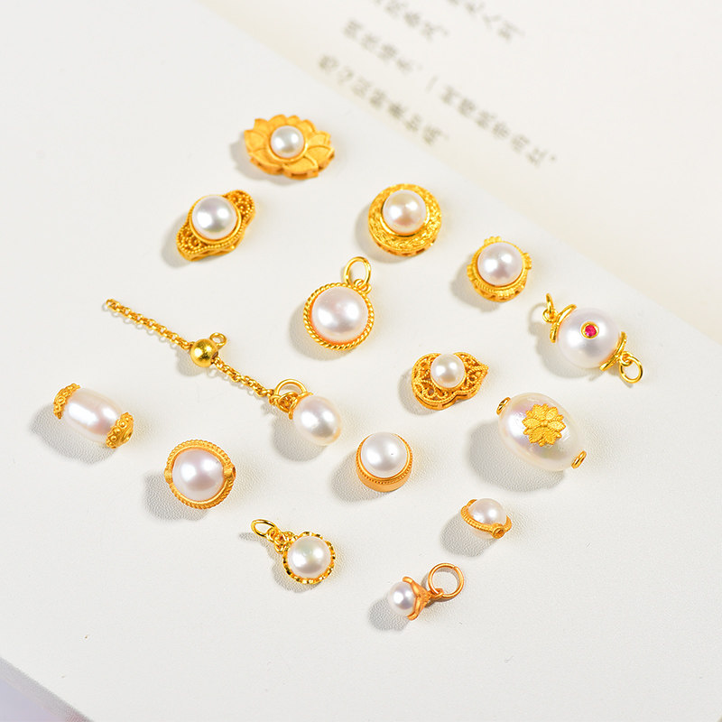 925银古法镀金配件天然珍珠隔珠吊坠莲花葫芦DIY手工串珠编绳配饰