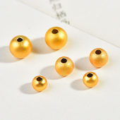 S925纯银镀金光面圆珠古法金珠子DIY手链项链隔珠两世欢饰品配件