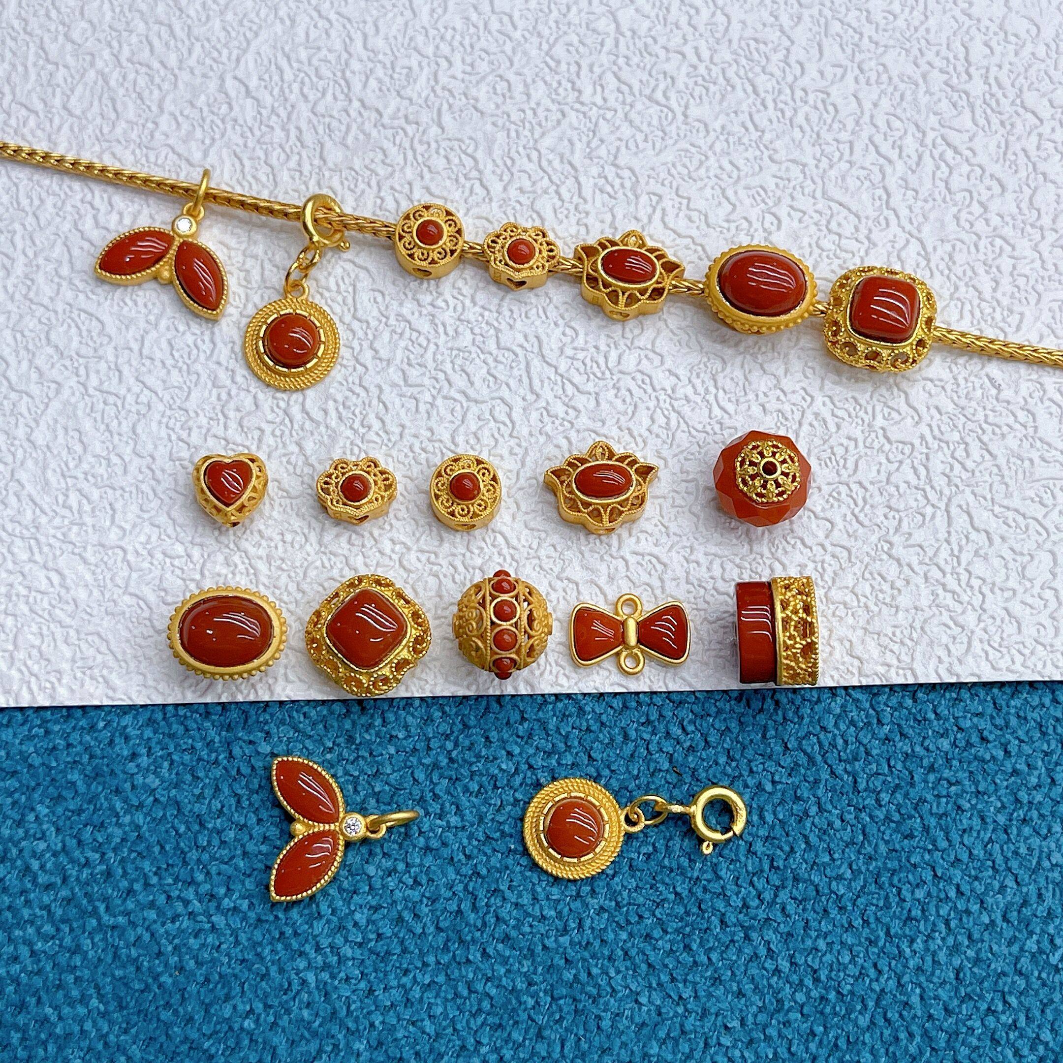 古法金925纯银DIY饰品配件镶嵌天然南红莲花如意豆豆隔珠串珠编绳,饰品/流行首饰/时尚饰品新,其他DIY饰品配件,淘宝优惠券,粉丝福利购,淘宝优惠卷