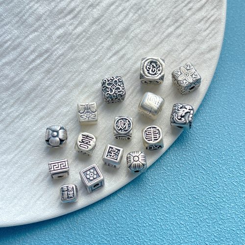 纯银凤穿牡丹平安喜乐隔珠方糖珠