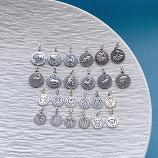 足银999纯银饰配件十二生肖吊坠提溜本命年蛇马挂坠diy穿手串项链