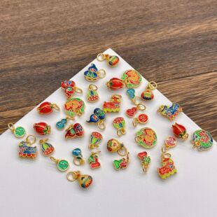 925银饰古法金手工錾刻烧蓝配件葫芦麒麟舞莲蓬diy编绳手链材料包