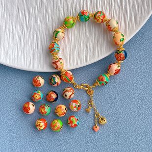 古法金s925银镀金配件烧蓝十二生辰花神珠转运珠散珠圆珠DIY手链