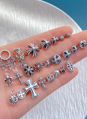 925纯银饰配件经典款K罗心十字架隔珠背云桶珠跑环吊坠小提溜挂坠