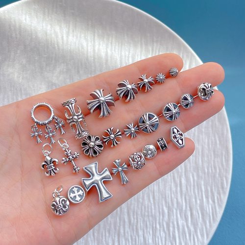 纯银K罗心十字架隔珠跑环吊坠diy