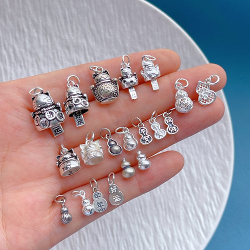 纯银招财猫葫芦吊坠提溜挂坠diy