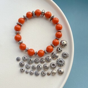 三七老银饰配件錾刻回纹齿轮麻花飞碟隔珠车轮珠隔片垫片diy手链