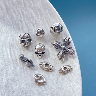 925纯银配件骷髅头K罗心隔珠锤纹不规则隔片卡子吊坠金刚杵弟子珠