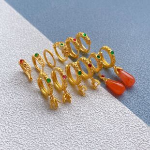 古法金s925银镀24K金配件掐丝耳环花丝耳坠耳圈粘珠子DIY耳饰配饰