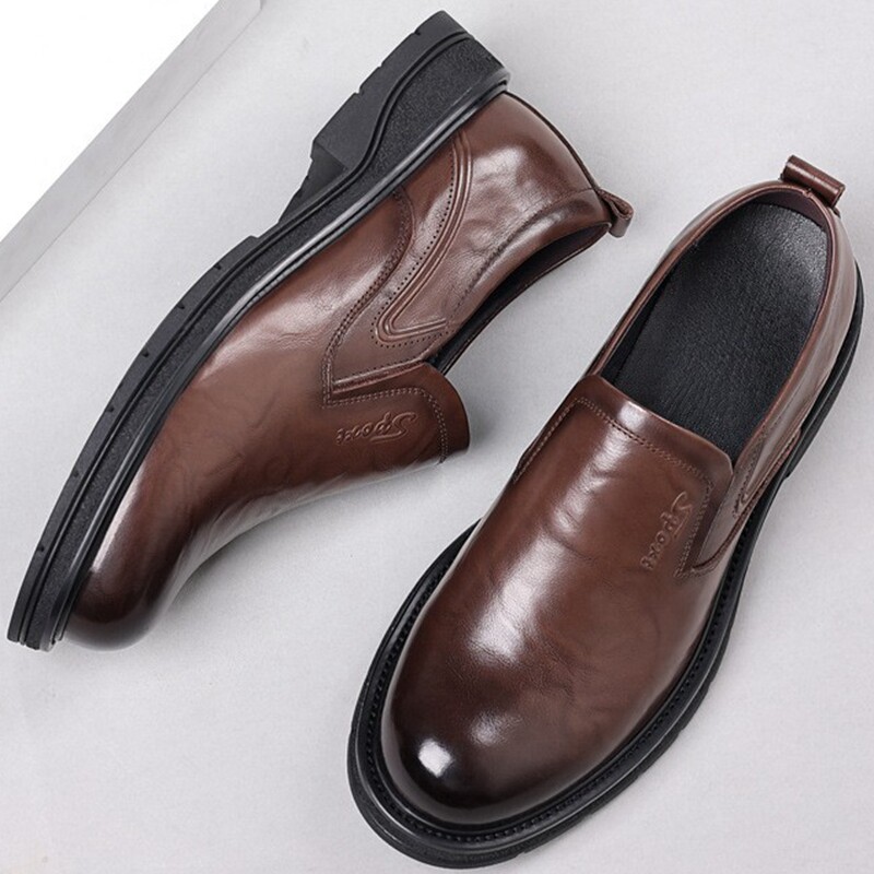 男士商务休闲大头皮鞋男款圆头真皮厚底正装鞋防滑耐磨男鞋子