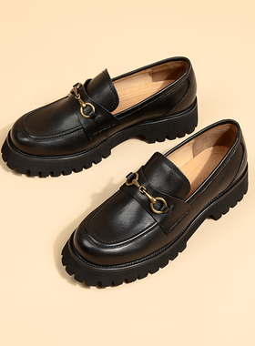 黑色乐福鞋复古英伦风百搭舒适增高显瘦单鞋女时尚通勤学院风皮鞋