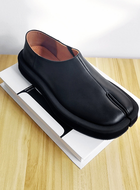 懒人一脚蹬乐福鞋女黑色2024新款牛皮分趾鞋女厚底猪蹄鞋舒适休闲