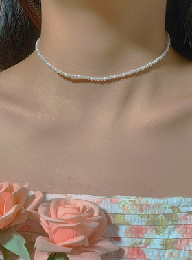 「天鹅颈」复古宫廷港风优雅经典赫本百搭单层珍珠项链锁骨链现货