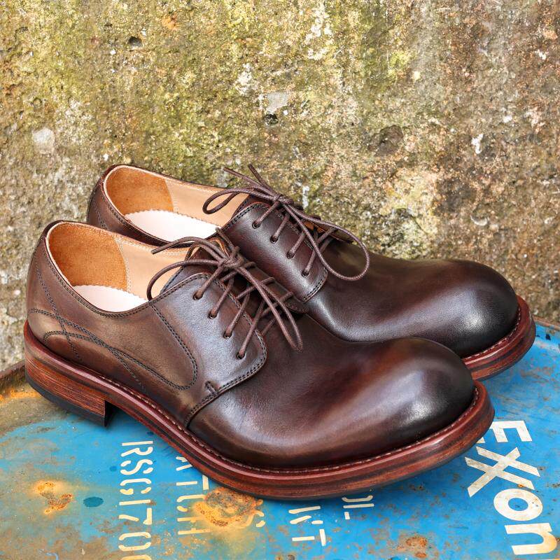 复古做旧大头皮鞋圆头真皮男鞋固特异牛皮底流行潮鞋休闲简约定制