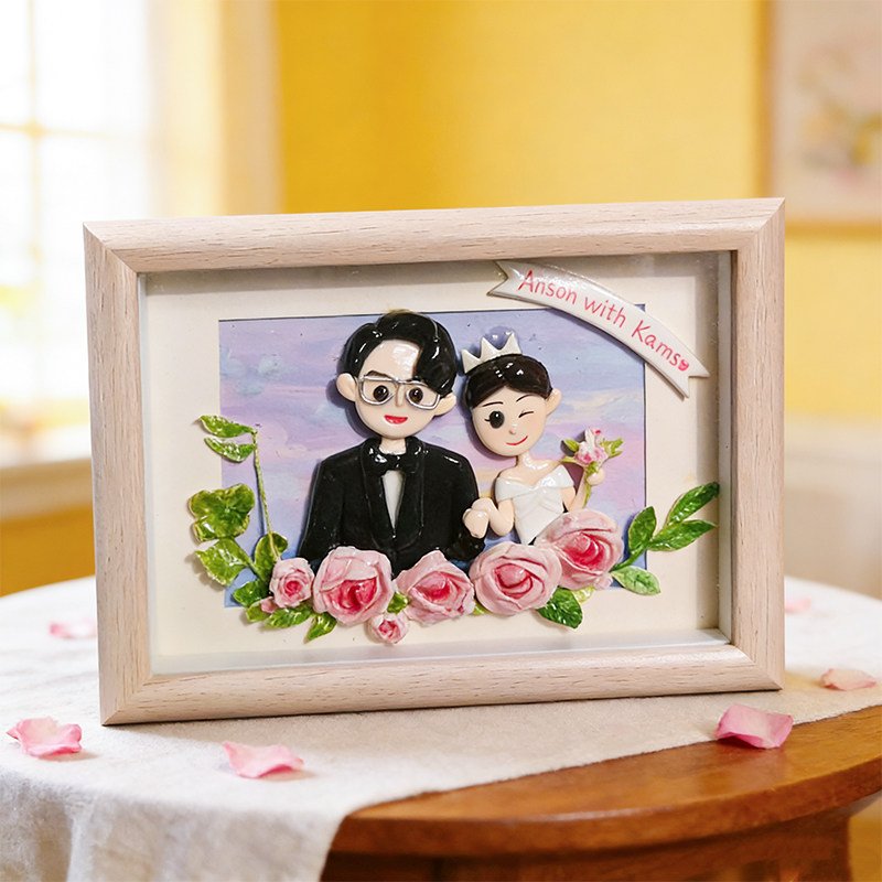 软陶定制情侣周年生日纪念节日礼物手工小泥人偶相框订结新婚粘土