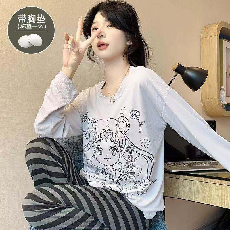 新款春季长袖圆领睡衣女长裤休闲带胸垫云朵棉家居服卡通套装,女士内衣/男士内衣/家居服,睡衣/家居服套装,淘宝优惠券,粉丝福利购,淘宝优惠卷