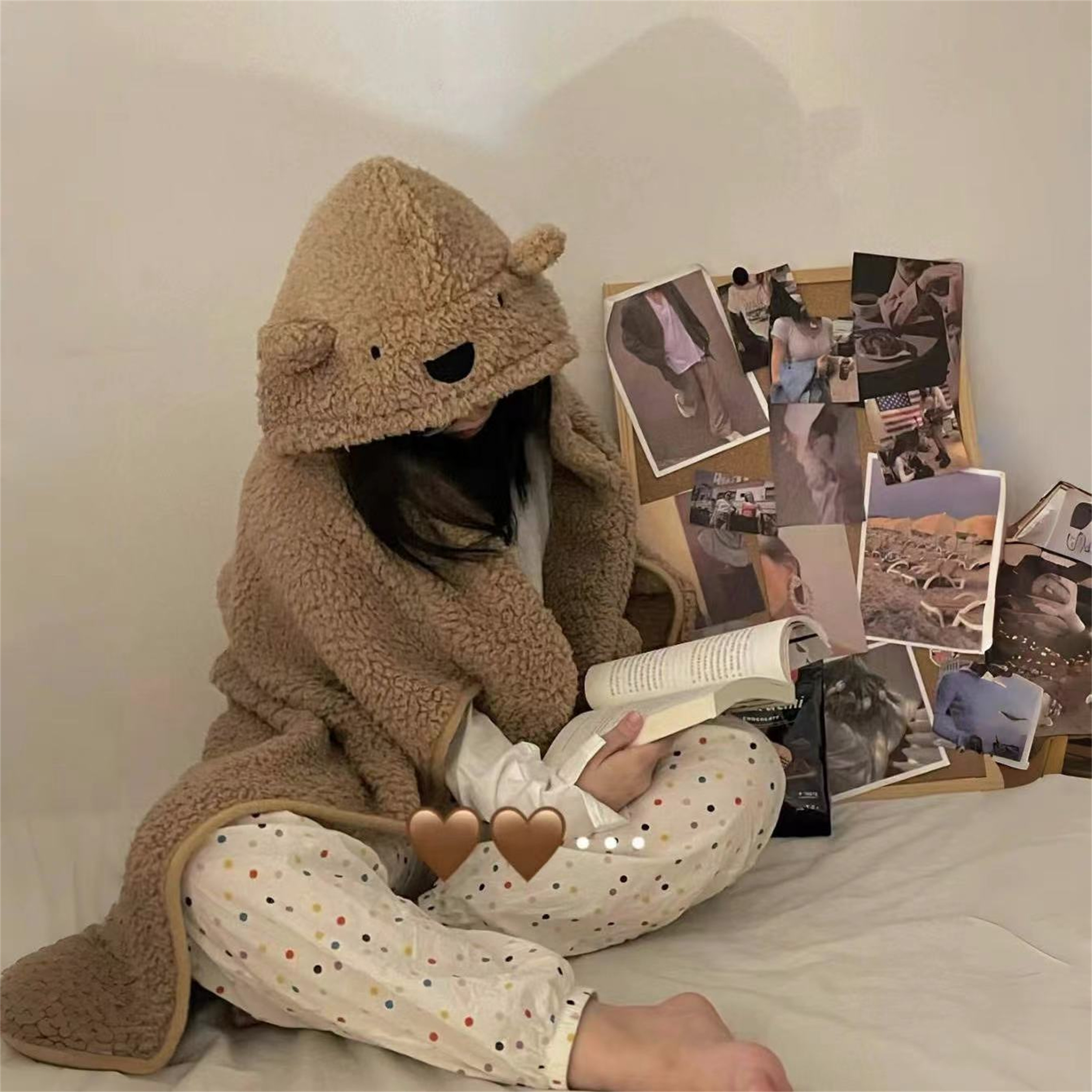 可爱卡通毛毯女可穿懒人披肩带帽子披风午睡毯子冬季加厚保暖斗篷