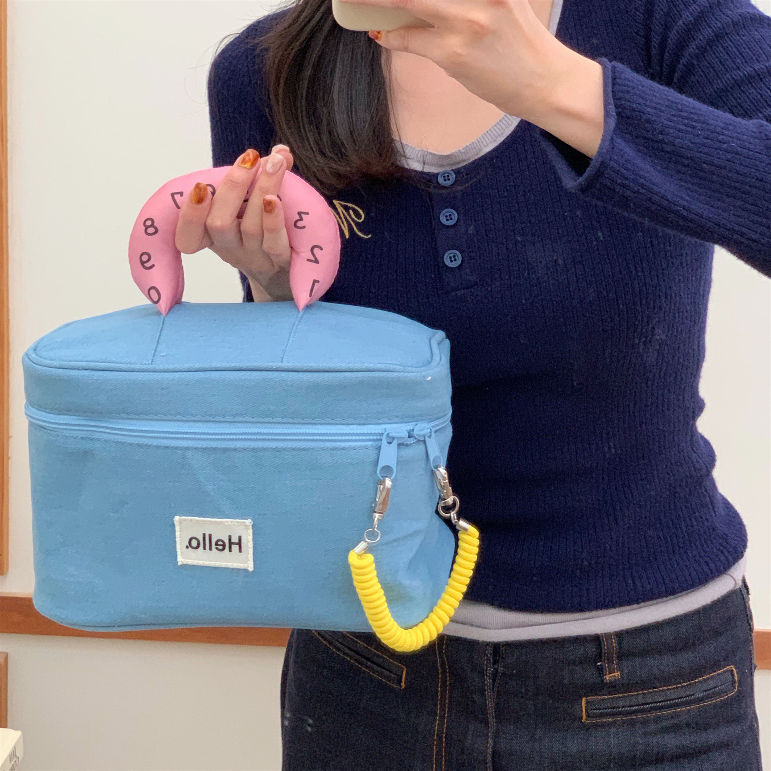 牛仔色手提化妆包女高颜值化妆收纳包随身便携出差洗漱包收纳袋,收纳整理,化妆包,淘宝优惠券,粉丝福利购,淘宝优惠卷