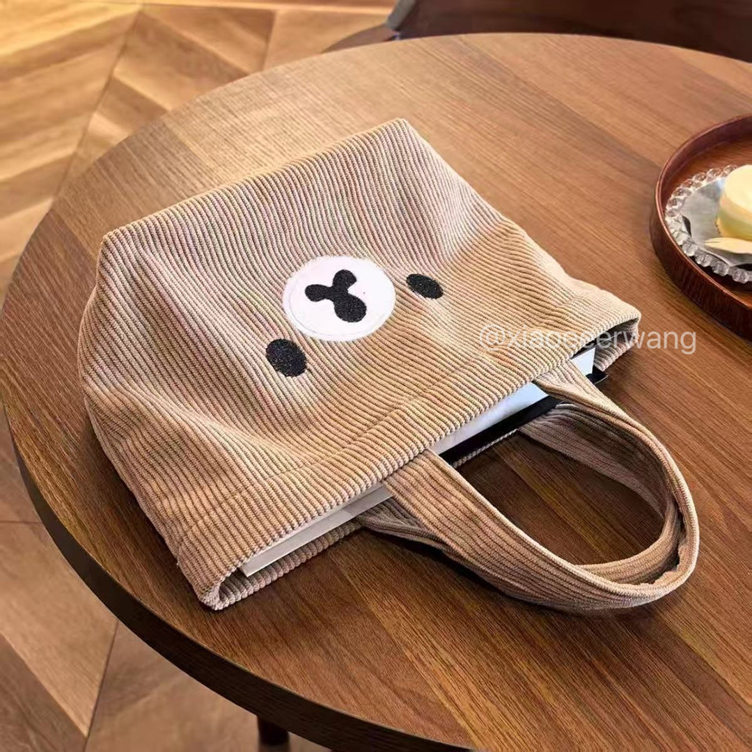 可爱熊灯芯绒帆布包单肩手提包多功能学生上课通勤托特包手提袋,箱包皮具/热销女包/男包,时尚帆布包,淘宝优惠券,粉丝福利购,淘宝优惠卷