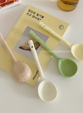 陶瓷勺子ins可爱糖果色小汤勺日式家用吃饭勺高颜值长柄勺甜品勺