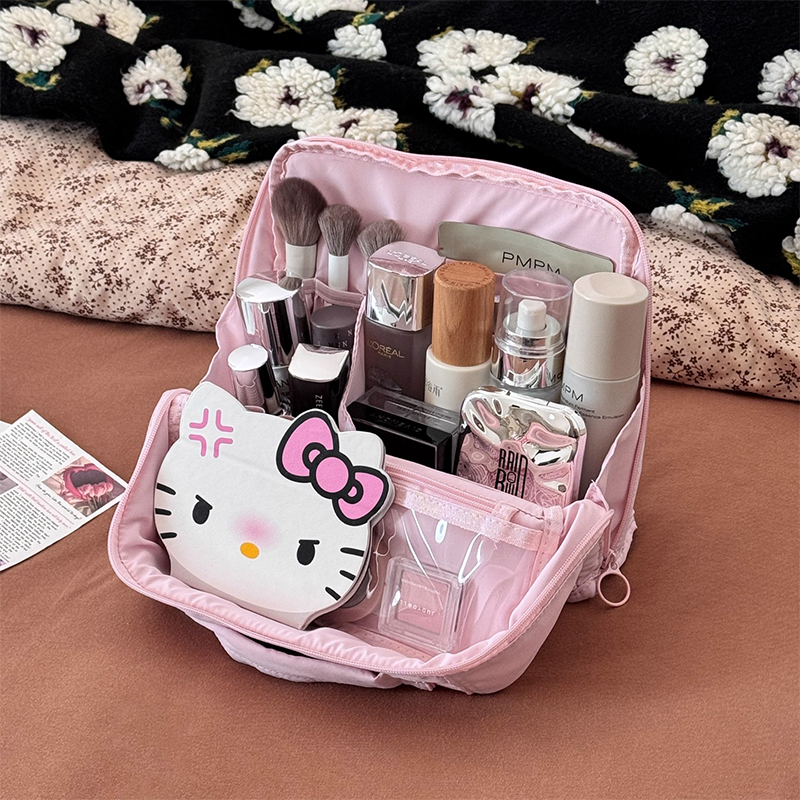 少女粉化妆包大容量女便携分区化妆收纳包可立式外出旅行洗漱包
