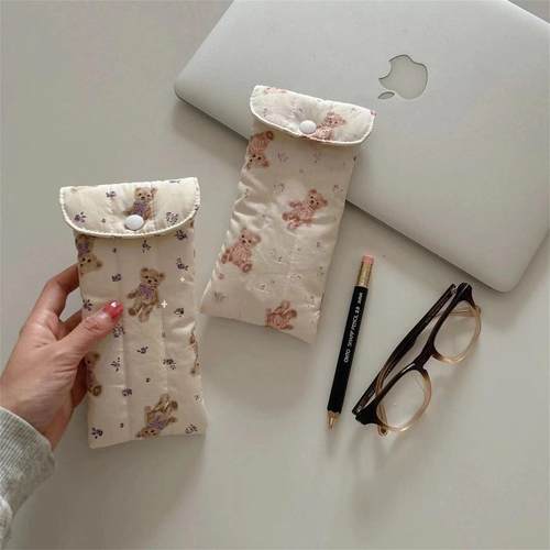 韩国布料可爱碎花小熊夹棉眼镜袋
