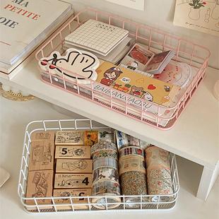 简约铁艺收纳筐桌面高颜值化妆品杂物整理神器收纳盒学生宿舍好物