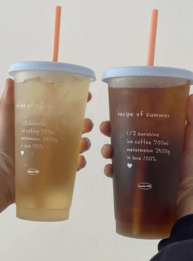 韩风ins小众咖啡杯水杯女生高颜值吸管杯夏天便携式大容量随手杯