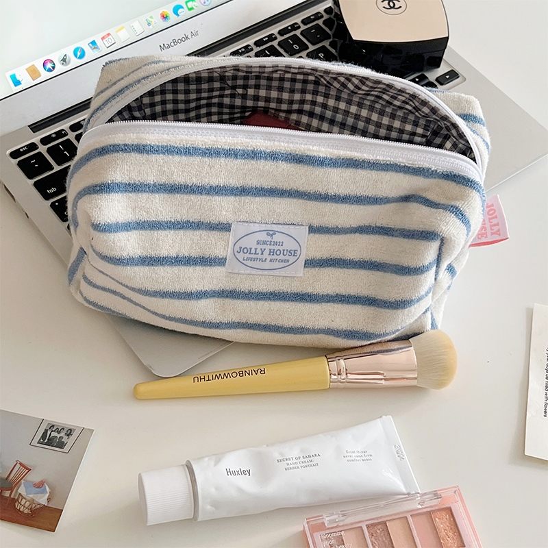 isn风条纹化妆包大容量女2025新款化妆品收纳包便携手拿包豆腐包