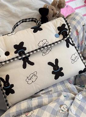 卡通黑色兔子电脑包女笔记本手提包ipad内胆包保护袋收纳包通勤包