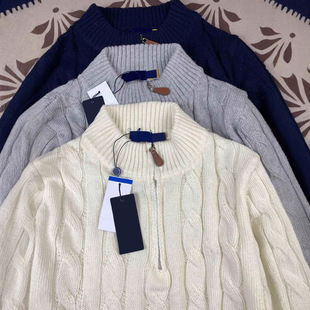 实拍RL拉夫小马标刺绣针织衫男秋冬立领麻花情侣半拉链毛衣女