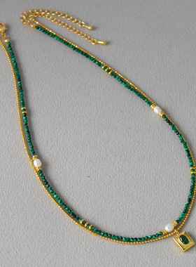 CraesKall*家孔雀石项链 新中式复古优雅叠戴绿松石淡水珍珠项链