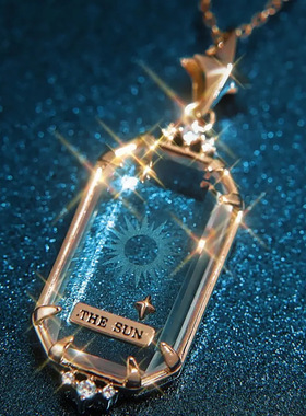 跨境新款透明水晶图案塔罗牌项链复古TAROT太阳月亮精致毛衣链