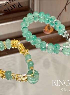 翠翠金手串 | S925银镀金非洲翠盘缠新中式纯银珠串