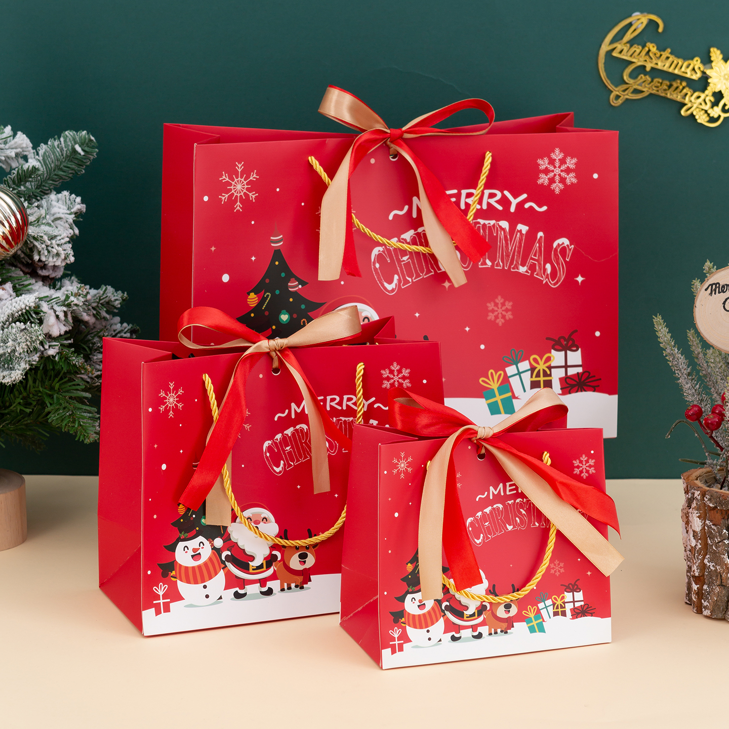 2025圣诞节礼品袋平安夜礼物袋手提袋苹果包装袋新年礼袋糖果袋子