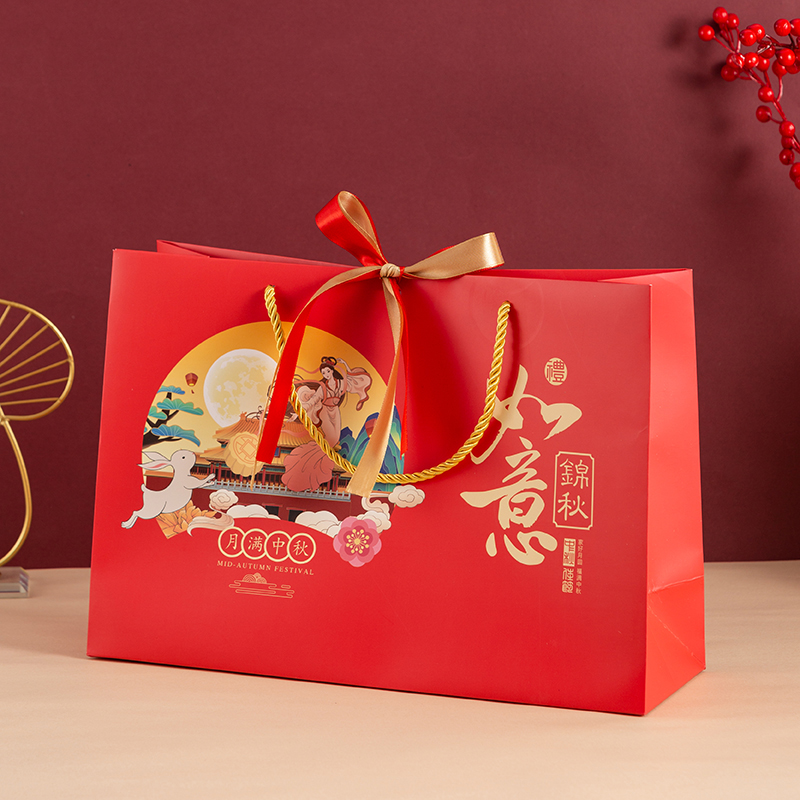 新款中秋节礼品袋手提袋月饼包装盒包装袋纸袋烘焙礼物袋礼袋定制