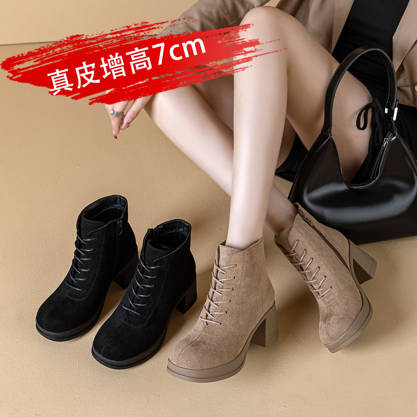 马丁靴女真皮粗跟短靴女春秋单靴