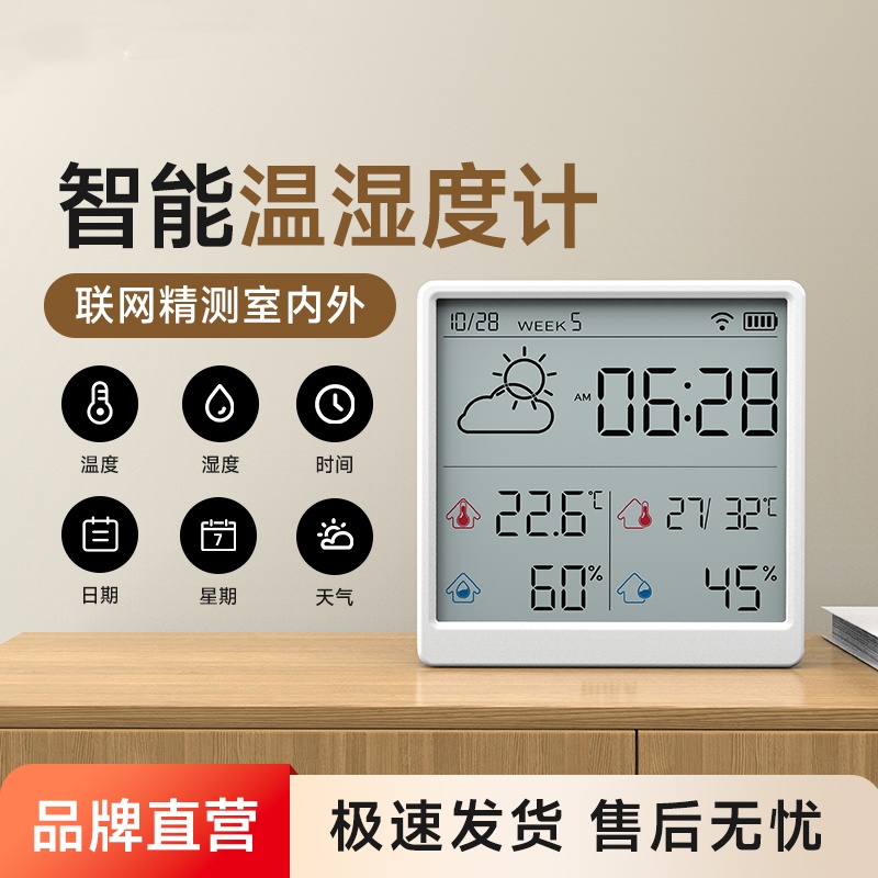 智能温湿度计室内时钟wifi智联家用高精度表数显电子可贴可立TH3