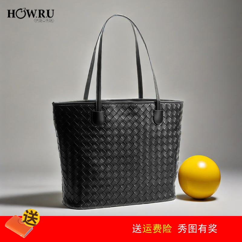 优哈2025秋天新款女式大容量通勤手提包印花编制单肩包休闲百搭