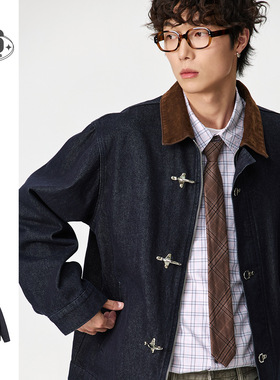 ANSWER ME经典设计师飞机扣牛仔外套男复古百搭蓝色牛仔夹克W503