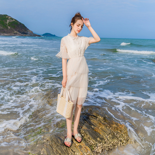 连衣裙女夏季2023新款中长款气质少女心气质韩版雪纺过膝仙女裙