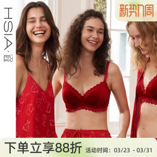 遐本命年红色内衣女复古丝绒三角杯聚拢大胸显小文胸 丝绒悦动