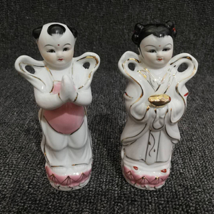 陶瓷金童玉女摆件招财童男童女工艺品善财童子佛像描金桌面节日