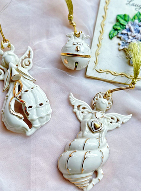 持续瓷生 出口尾货字母铃铛镂空天使喇叭描金装饰圣诞树挂件