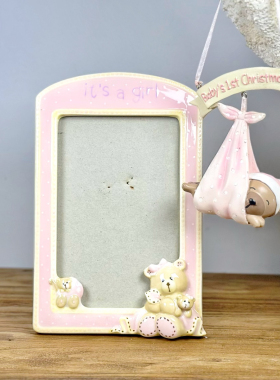 持续瓷生 样品树脂蓝色粉色小熊相框照片架挂件儿童房装饰工艺品