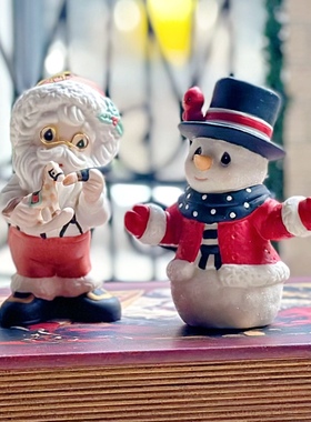 持续瓷生 出口订单陶瓷眼镜圣诞老人木马黑色礼帽雪人节日装饰