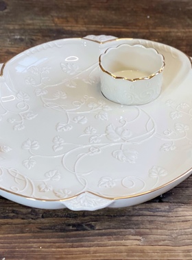 持续陶瓷浮雕描金餐盘一套