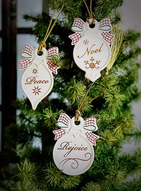 持续瓷生陶瓷蝴蝶结雪花描金精致圣诞树花瓶挂牌装饰瓷牌